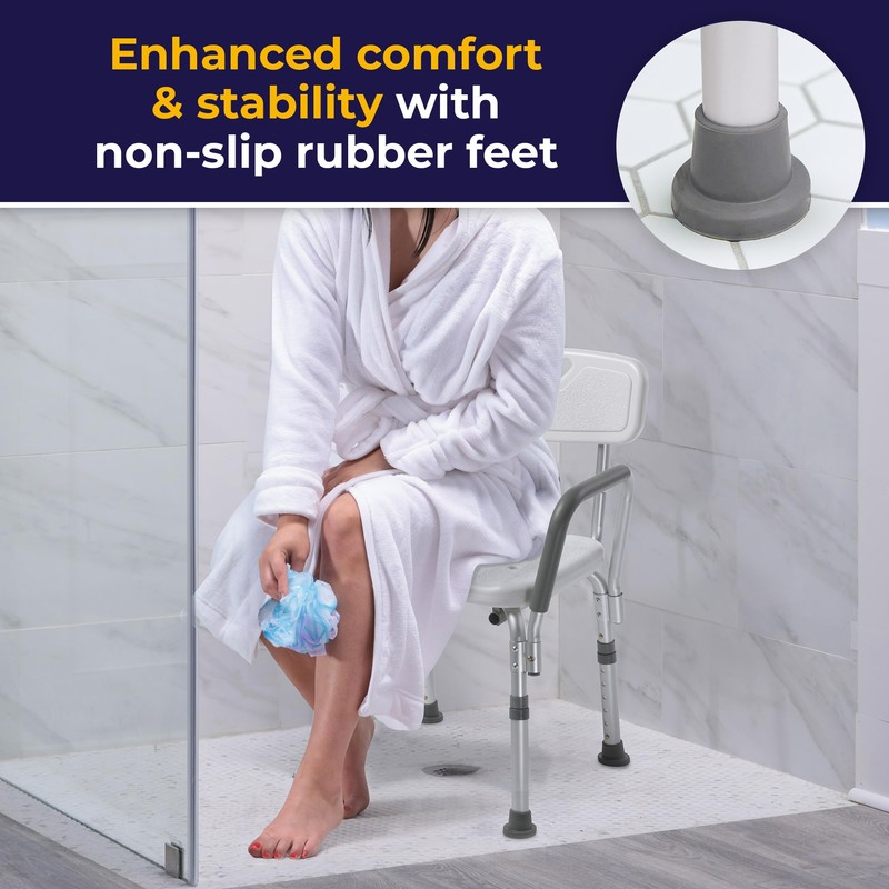 Drive Medical 12445KD-1 Shower Chair with Back and Padded Arms,