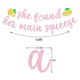 She Found Her Main Squeeze Banner, Lemon Themed Shower, Couples Bridal Shower,Bachelorette Party, Lemon Theme Bridal Shower Party Decorations,Pre-strung, Pink Glitter