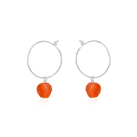 Carnelian Raw Nugget Hoop Earrings in Sterling Silver