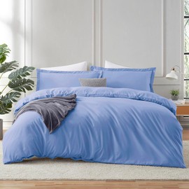 Hearth & Harbor Calm Blue Duvet Cover Full Size - 3 Piece Bedding Set, Soft Double Brushed Comforter Cover Set with Button Closure, 1 Full Duvet Cover 80x90 inches and 2 Pillow Shams