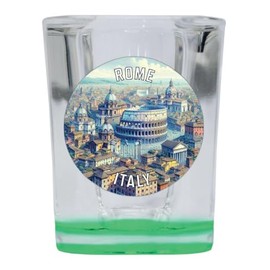 R and R Imports Rome Italy Souvenir Destination 2 Ounce Shot Glass Square Green Base 2-Pack