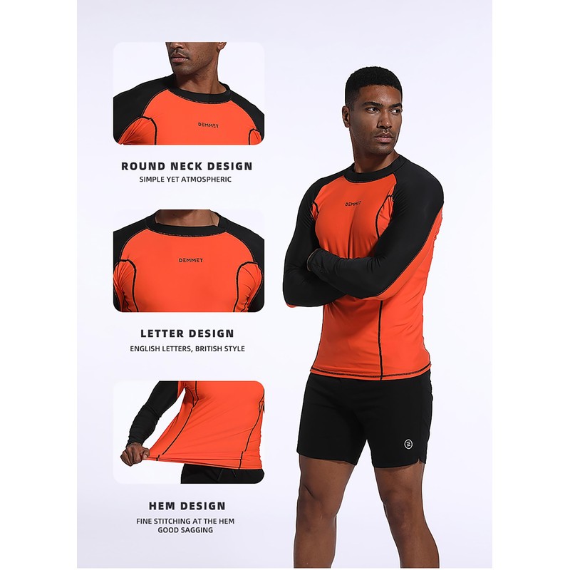 DEMMET Men's surfsuits, Summer Long-Sleeved Swimsuits, Sunscreen UPF 50+ Quick-Drying