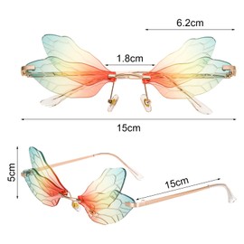 FANTESI Pack of 2 Rimless Sunglasses Dragonfly Sunglasses Women Butterfly Personality Party Fashion Accessories for Women Girls, colourful