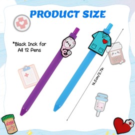 DIYASY 12 Pcs Cute Nurse Pens, Funny Nurse Accessories Pen Black Gel Ink Nursing Student Pens Set Prizes for Workers Office Supplies Gifts