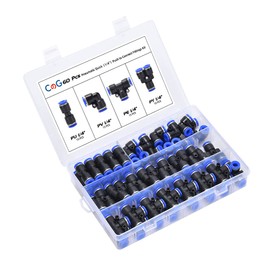 CGELE 60Pcs Quick Connect Air Hose Fittings 1/4 inch OD 15 Spliters,15 Elbows,15 tee,15 Straight Quick Release Pneumatic Push to Connect Fittings Kit Air Line Fittings for 1/4 inch Tube