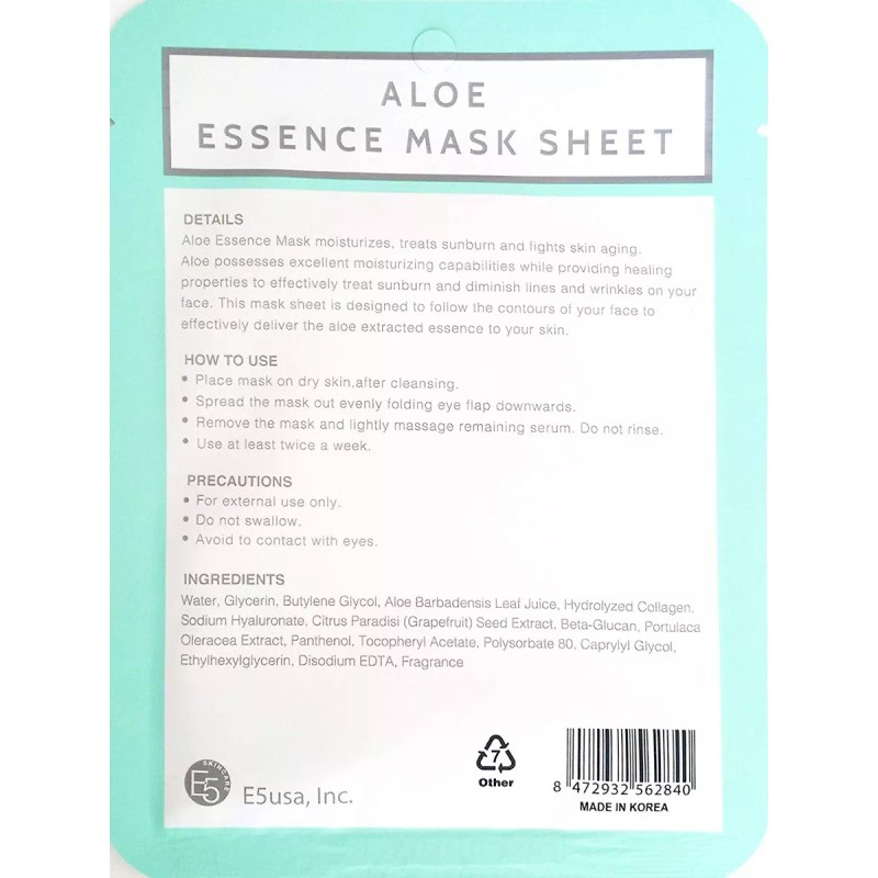 E5 Mascarilla Hojas - Azul Set (aloe, Colágeno, Té Verde)