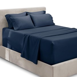Hearth & Harbor Extra Deep Pocket Sheets - Fits Mattress 18-24 Inches Deep - Extra Deep Pocket Full Size Sheets Sets - 6 Piece Full Size Sheets - Full Sheets Deep Pocket - Navy Blue Sheets