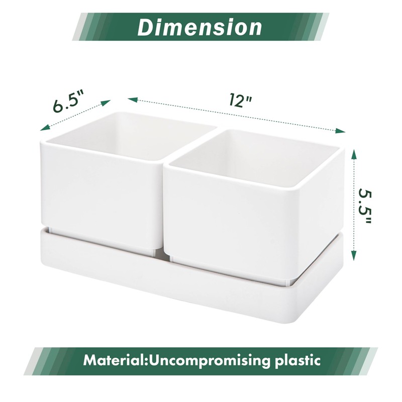 D'vine Dev Herb Garden Planter Set with Saucer, White, 76-Q-A-1