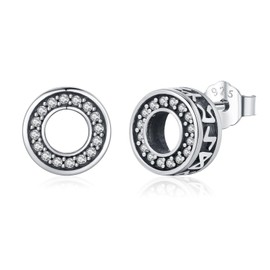 Celtic Earring Sterling Silver Black Stud Earrings Four Leaf Clover Tree of Life Earrings Nordic Jewellery Rune Gifts for Men Women Birthday, Silver