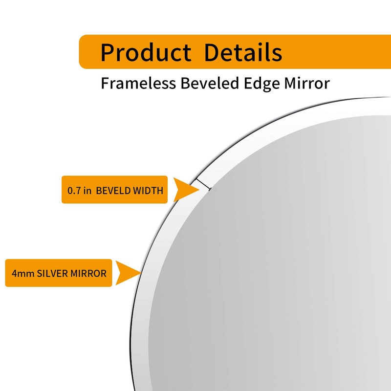 KOHROS Round Beveled Polished Frameless Wall Mirror for Bathroom, Vanity,