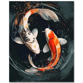TISHIRON Paint by Number for Adults Fish Paint by Numbers Kit for Adults Yin Yang Acrylic Paint by Numbers Kits on Canvas Animals Oil Painting for Home Decor 16"x20"(Frameless)