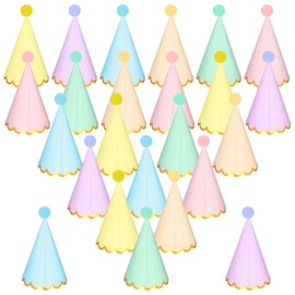 24 Pcs Pastel Birthday Party Hats for Kids Rainbow Cone Kids Hats Pastel Rainbow Themed Paper Hats Ra-inbow Party Ha-ts