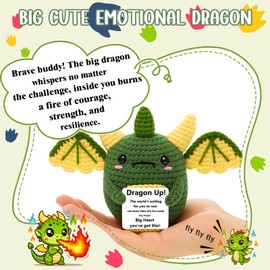 Emotional Encouraging Support Pickle,Funny Encouraging Pickle with Emotional Encouraging Card,Cute Knitted Crochet Dolls Soft Plush for Friend Gifts(Emotional Dragon)