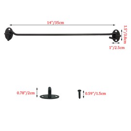 Proshopping 2PCS 14 Inch Stainless Steel Barn Door Hook and Eye Latch Black, Long Privacy Cabin Door Swivel Window Hook, Heavy Duty Gate Latch Holder Easy Lock- for Sliding Door, Garage, Shed, Window
