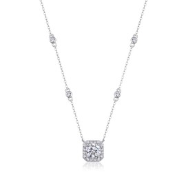 Moissanite Geometric Square Pendant Necklace | Lab Grown Diamond & Platinum Plated Pendant | Sterling Silver Necklace for Him/Her | Moissanite Necklaces for Him/Her | Couples Jewelry | Non Tarnish