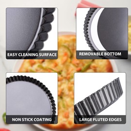 9 Inch Non-Stick Carbon Steel Tart and Quiche Pan with Removable Loose Bottom, Fluted Pie Extra Thick Tart Pans for Oven Baking, Tart Tin for Tarts, Quiche Bakeware, Cheese Cakes