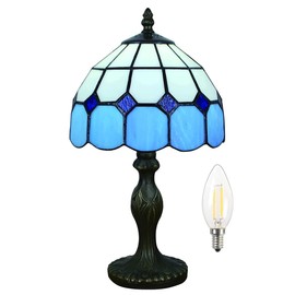 8" Tiffany Style Table Lamp, Vintage Table Lamp, Handmade Stained Glass Shade Table Lamp, Bedroom Bedside Lamp, Study Table Lamp, Office Table Lamp(Color:Blue-A)