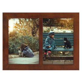 Golden State Art, 6x8 Picture Frame, Solid Wood Collage Picture Frames With 2 Openings- Display Two 4x6Photos- High Definition Real Glass Picture Frame for Tabletop or Wall Mounting(Brown, 1 Pack)