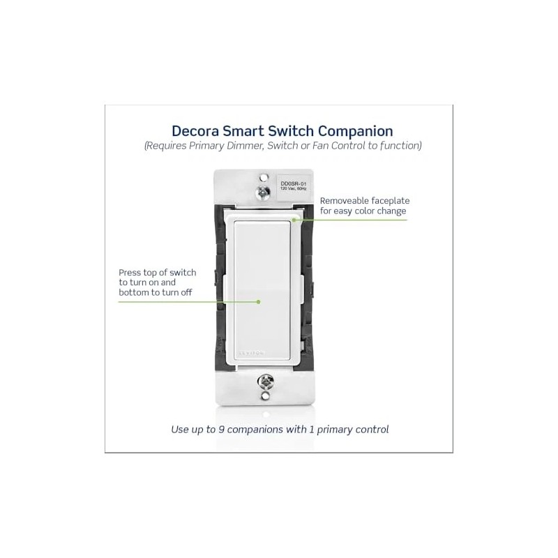 Leviton Decora Smart Wired Switch Companion Multiway Light Control White