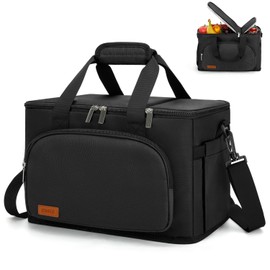 ZOMFELT 14L Insulated Lunch Bag for Men, Large Leakproof Work Picnic Cooler Bag with Dual Compartment, Adult Lunch Box for Outdoor Daytrip, Black