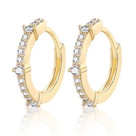 Sterling Silver Hoop Earrings for Women Grils | Small Gold Huggie Hinged Hypoallergenic Cubic Zirconia Sleeper Hoops Jewelry Gifts for Birthday Wedding Multiple Piercing