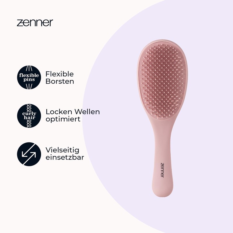 Zenner Lockenbürste für sanftes Entwirren und Kopfhautmassage – Perfekt für