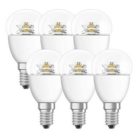 Osram LED Star Classic P/LED Lamp, Classic Mini Ball Shape, with Screw Base: E14, 220 to 240 V, 2700 K, Clear, Warm White, 5.70 W, 40 W Replacement, 6 x Pack of 1