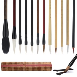 Linkstyle 12PCS Chinese Calligraphy Brush Set, Mixed Size Japanese Kanji Sumi Brush Painting Ink Brushes for Beginners