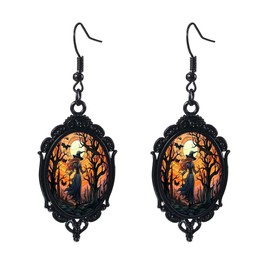 Gothic Witch Earrings for Women Vintage Gothic Mystery Witch Cameo Earrings Punk Style Crystal Glass Witch Dangle Earrings Gothic Witch Jewelry (Gothic Earrings 2)