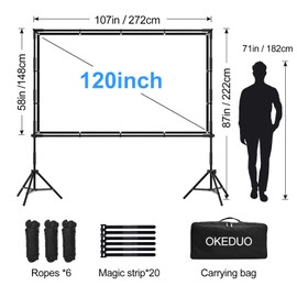Projector Screen with Stand, OKEDUO 120 inch Foldable Indoor Outdoor Projection Screen, 16:9 4K HD Rear Front Wrinkle-Free with Carry Bag for Backyard Backyard Cinema