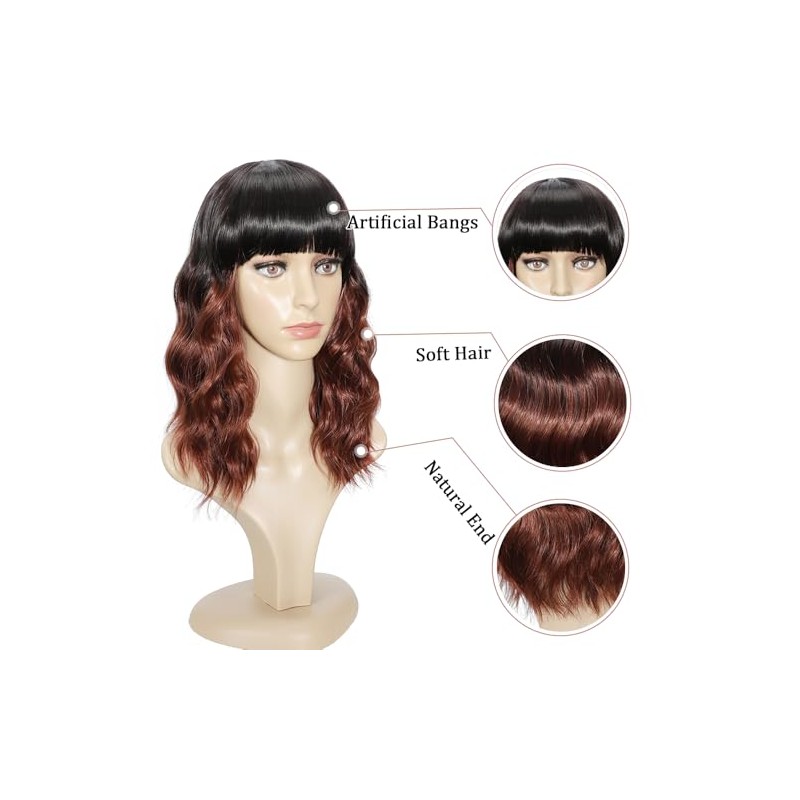 Ucubb Pelucas cortas y rizadas con flequillo para mujer, pelucas