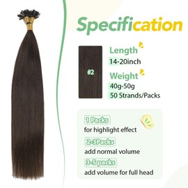 XDhair Human Hair Extensions 50g 16 Inch Remy U Tip Hair Extensions Dark Brown for Women to Add Volume #2