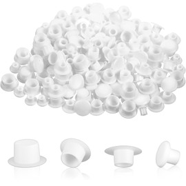 160 Pcs 4 Sizes Nylon Plastic Hole Plugs White 1/5" 1/4" 5/16" 3/8" Round Hole, Flush Type Panel Knockout Locking Plugs, Screw Covers for Furniture Cabinet Insert End Caps Plastic Plug for Holes