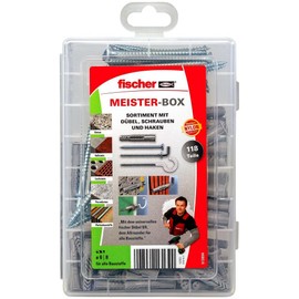 fischer Meister-Box UX Universal Dowels with Screws and Hooks, Dowel Set with 118 Pieces, Nylon Protection, for All Building Materials, Practical Box for DIY Enthusiasts and Professionals