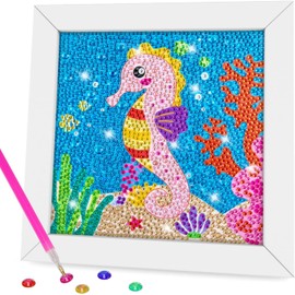 AGGKKY Diamond Art Kits for Kids with Wooden Frame DIY Arts and Crafts for Kids Ages 8-12 Easy Gem Art for Kids & Adult Beginners Home Wall Decor (Hippocampus)