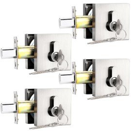 Probrico Satin Nickel Double Cylinder Deadbolt,Keyed Both Side,Residential Security Square Door Lock for Interior and Exterior,4Pack