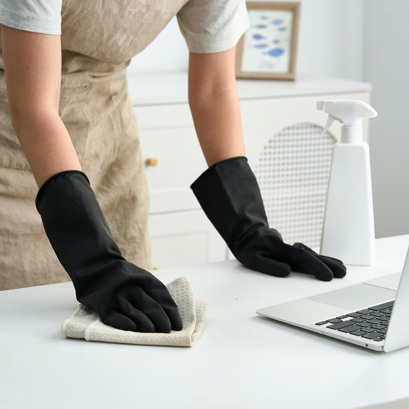 Bamllum 4 Pairs Black Rubber Dishwashing Gloves - Reusable Cleaning