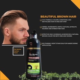 The Mertos Fashion Trend Brown Dew Shampoo for Gray Hair Coverage, 3-in-1 Formula, Herbal Ingredients, No Staining, 500ml