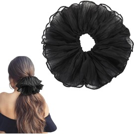 Oversized Mesh Scrunchie for Women Stylish Hair Scrunchies for a Fashionable Elastic ponytail Holders Large Hair Tie with Extra Volume (Black, One size)