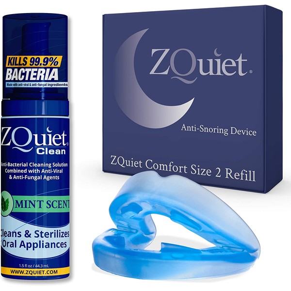 ZQuiet Anti-Snoring Mouthpiece Solution - Comfort Size #2 (Single Device) - Made in USA Snoring Solution for a Better Night’s Sleep (Blue)