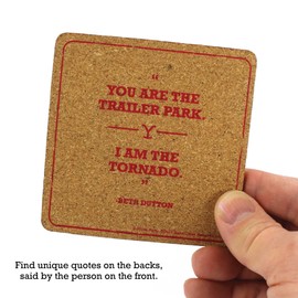 Yellowstone (Set of 8) Cork-Back Rigid Drink Coasters, Featuring Show Characters and Quotes, Television Series, Beth Dutton, Rip Wheeler, and More