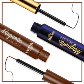 MENAKA Magnetic Eyelashes with Eyeliner Kit - Faux Mink Eyelashes Fluffy Full False Lashes,10 Pairs 3D Reusable 5 Magnet False Eyelashes with Applicator Easy to Apply（2 black+2 brown)