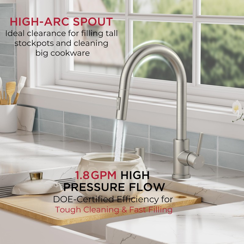 FORIOUS Kitchen Faucet with Pull Down Sprayer, Modern Single Hole