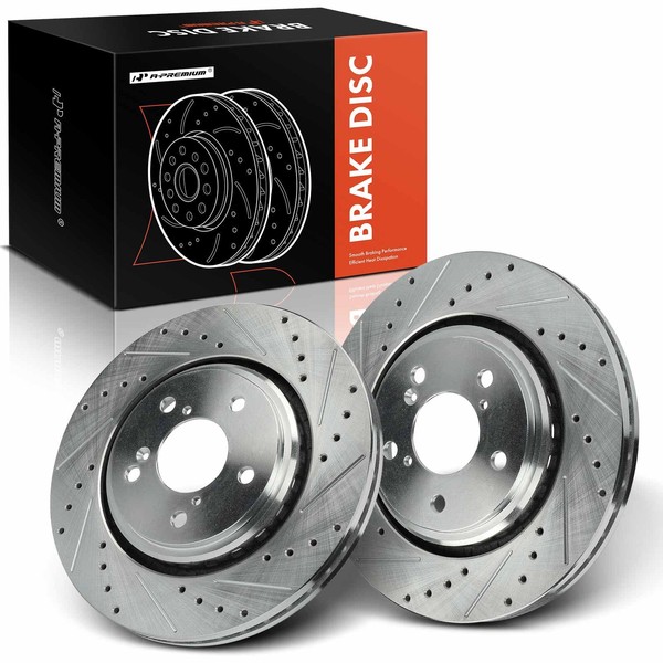 A-Premium 12.59 inch (320mm) Front Drilled and Slotted Disc Brake Rotors Compatible with Select Honda and Acura Models - Pilot 2016-2022, Odyssey 2015-2023, Ridgeline, Passport, MDX, 2-PC Set
