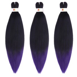 Pre-Stretched Braiding hair 26 Inch 3 Pack High Temperature Synthetic Extensions for Box Braids and Twists Wedding Makeup Styling (1B/VIOLET, 26inch)