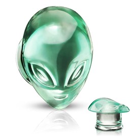 Pierced Owl Green Alien Head Double Flared Plugs, Sold as a Pair (8mm (0GA))