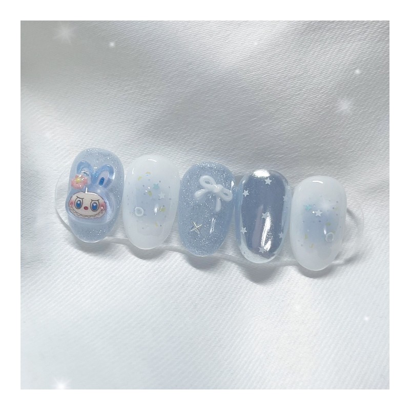 [Handmade Nail Tips] Blue Lavurabu Nail Tips - Long Oval