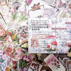 Ta Merry Collage Seals, Assorted Flake Seals, Planner Stickers, Pack of 100, Set, Large Capacity, Retro, Background Paper, Lots of Paper, Stylish, Cute, Vintage Classic, Antique, Flowers, Letters, Girls, Butterflies, Hearts, Lace