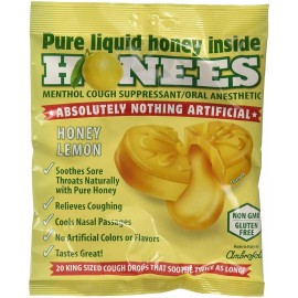 Honees Cough Drops Soothes Throat Honey Lemon Menthol Eucalyptus 20 ct 12 Pack