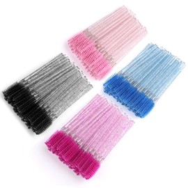 Disposable Eyelash Brushes - ShiningUU 200 Pcs Premium Fiber Bristles + Crystal Rod Handle Multi-Function Makeup Brushes Set - Eyebrow Spoolie, Mascara Wands, Lash Brushes, Eyelash Applicator Tools